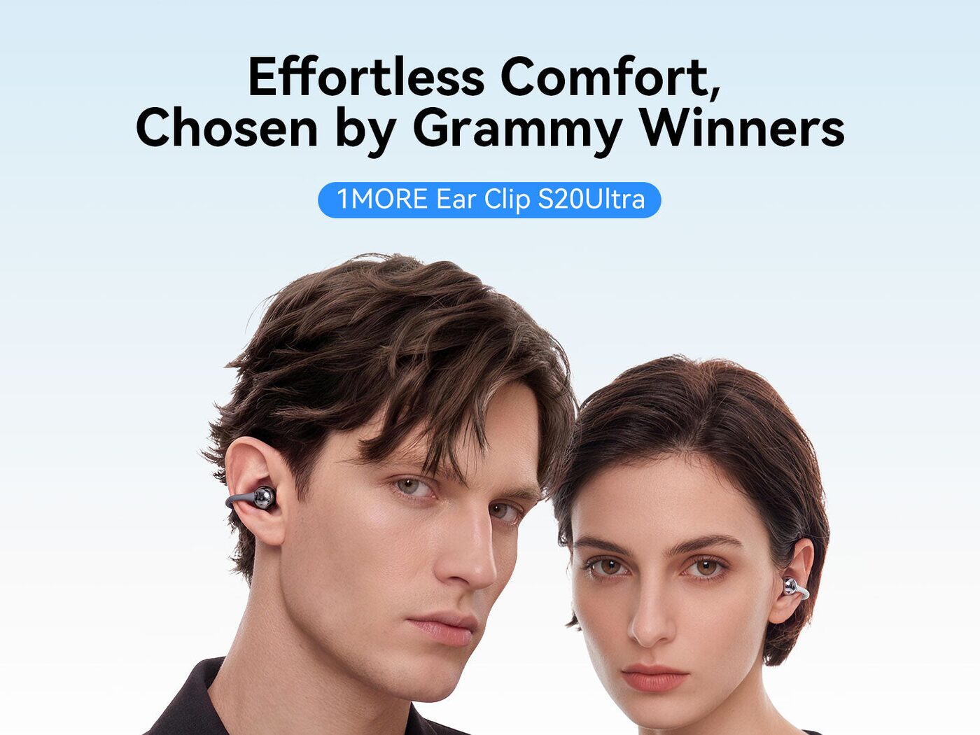 Silver 1MORE S20 Ultra clip-on earbuds seated in an open charging case
