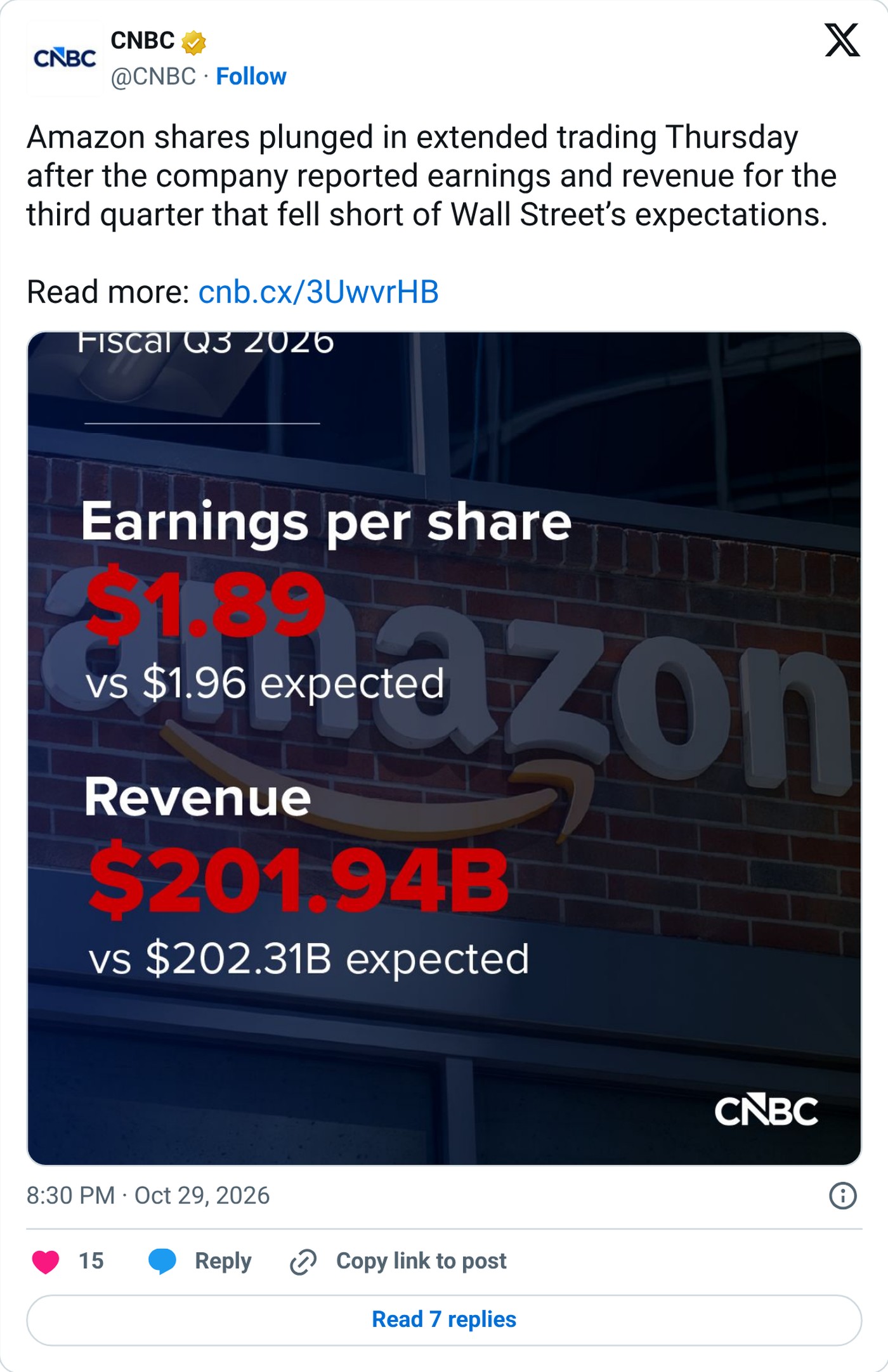 Screenshot: @CNBC on X, Oct. 29, 2026