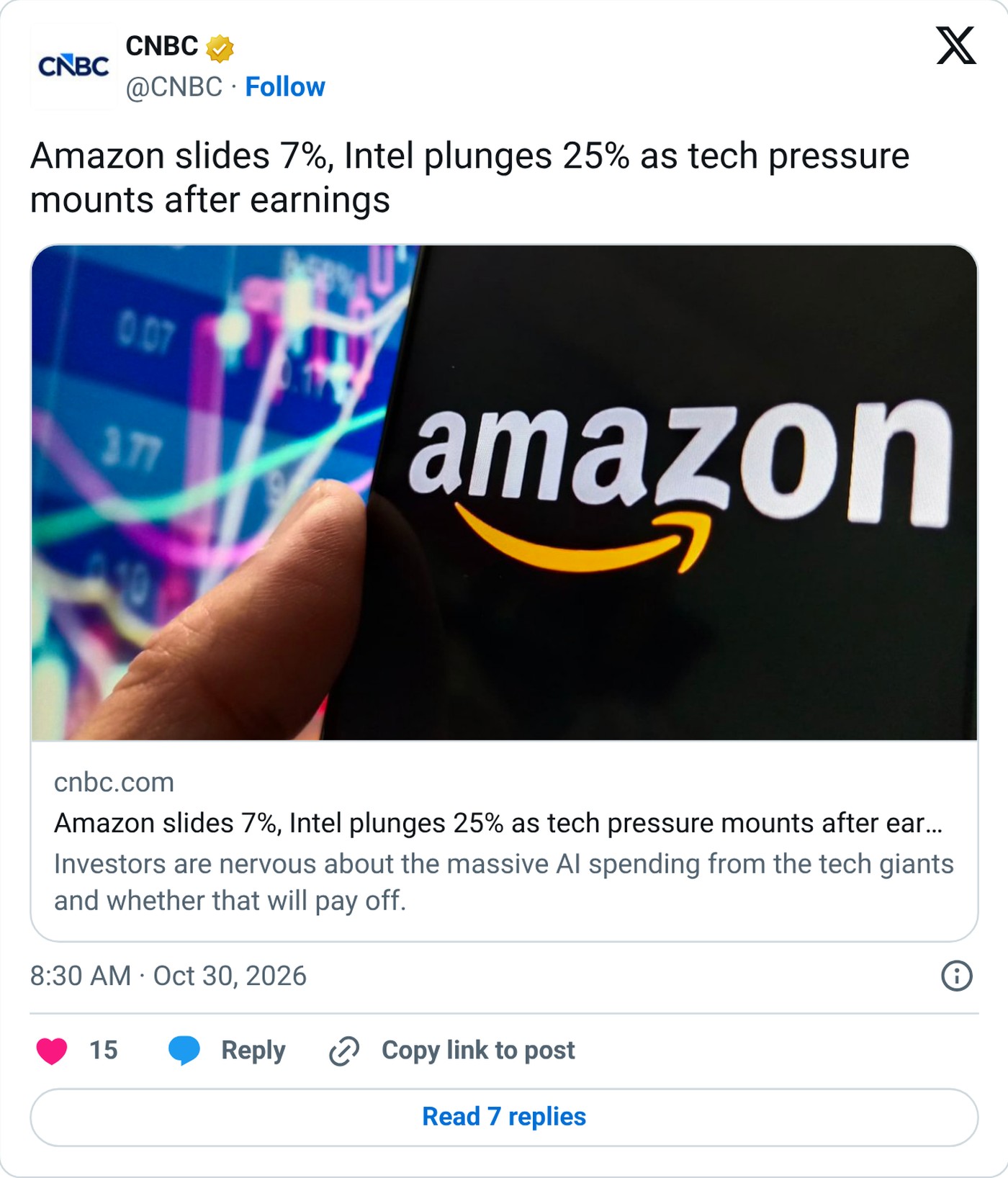 Screenshot: @CNBC on X, Oct. 30, 2026