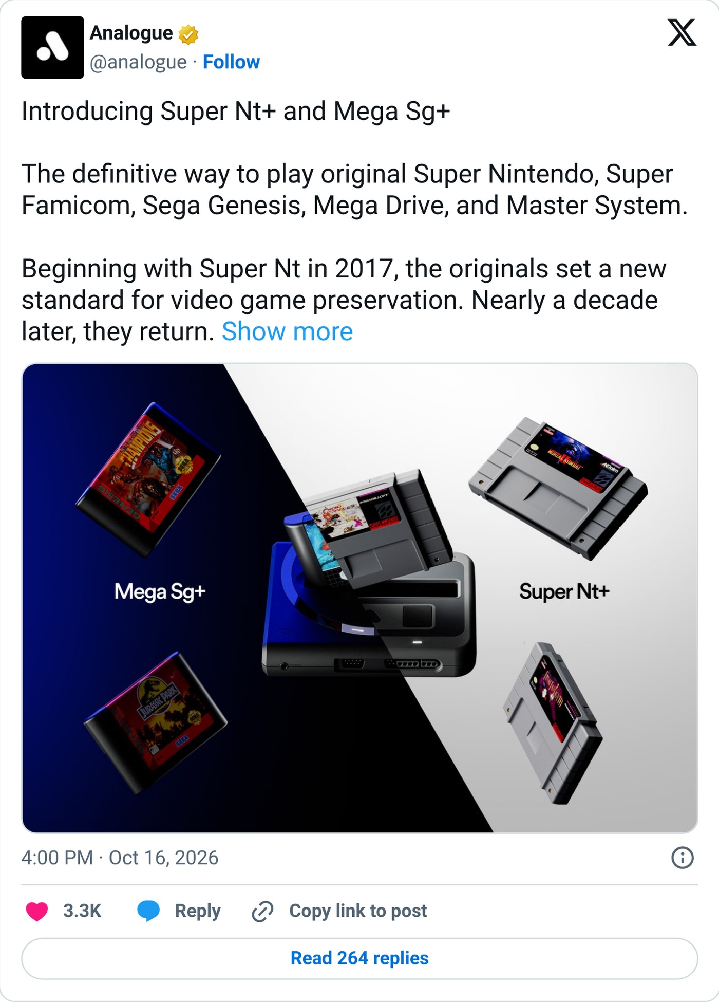 analogue on X introducing Super Nt+ and Mega Sg+