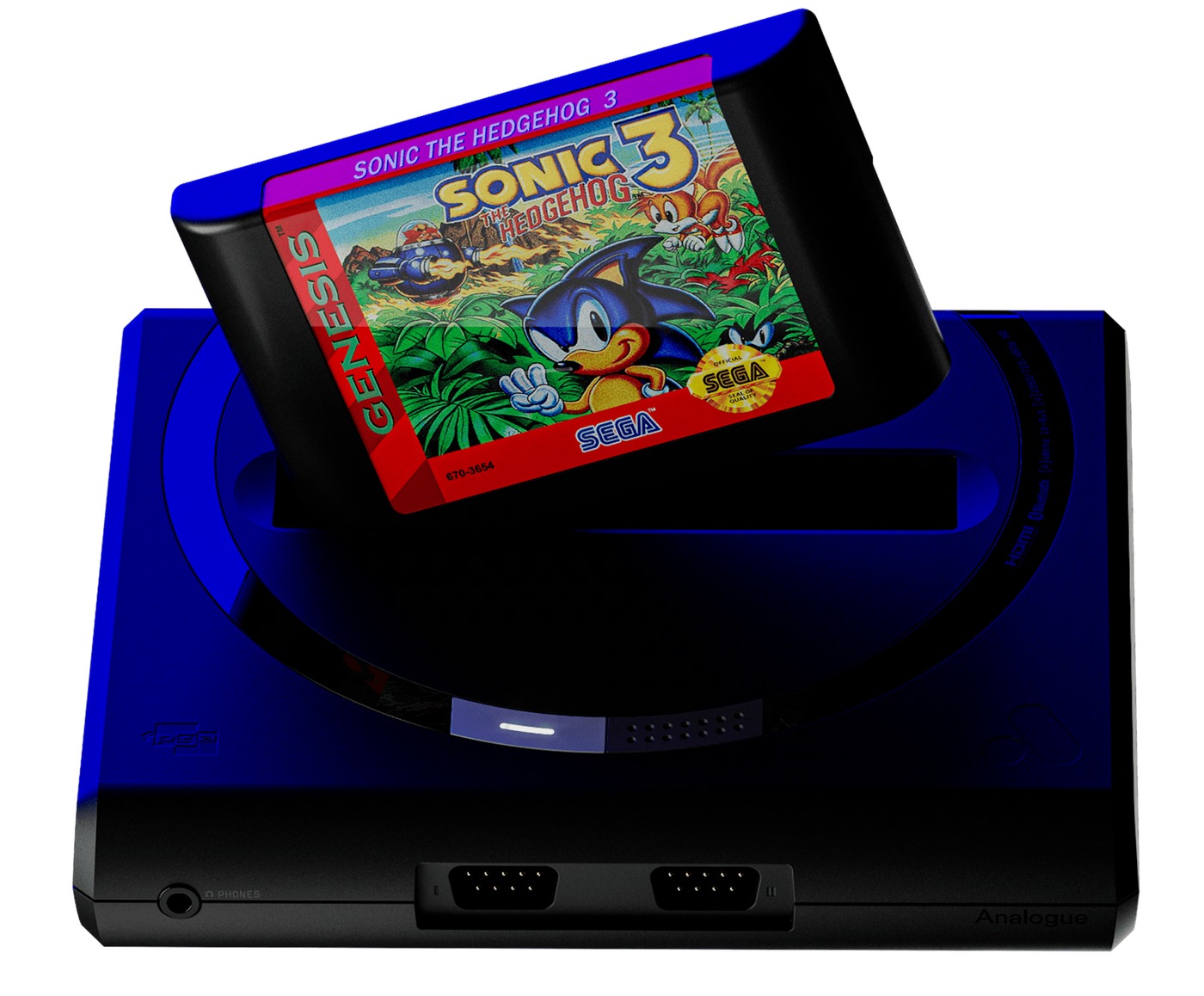 Mega Sg+ with a Sega Genesis cartridge inserted