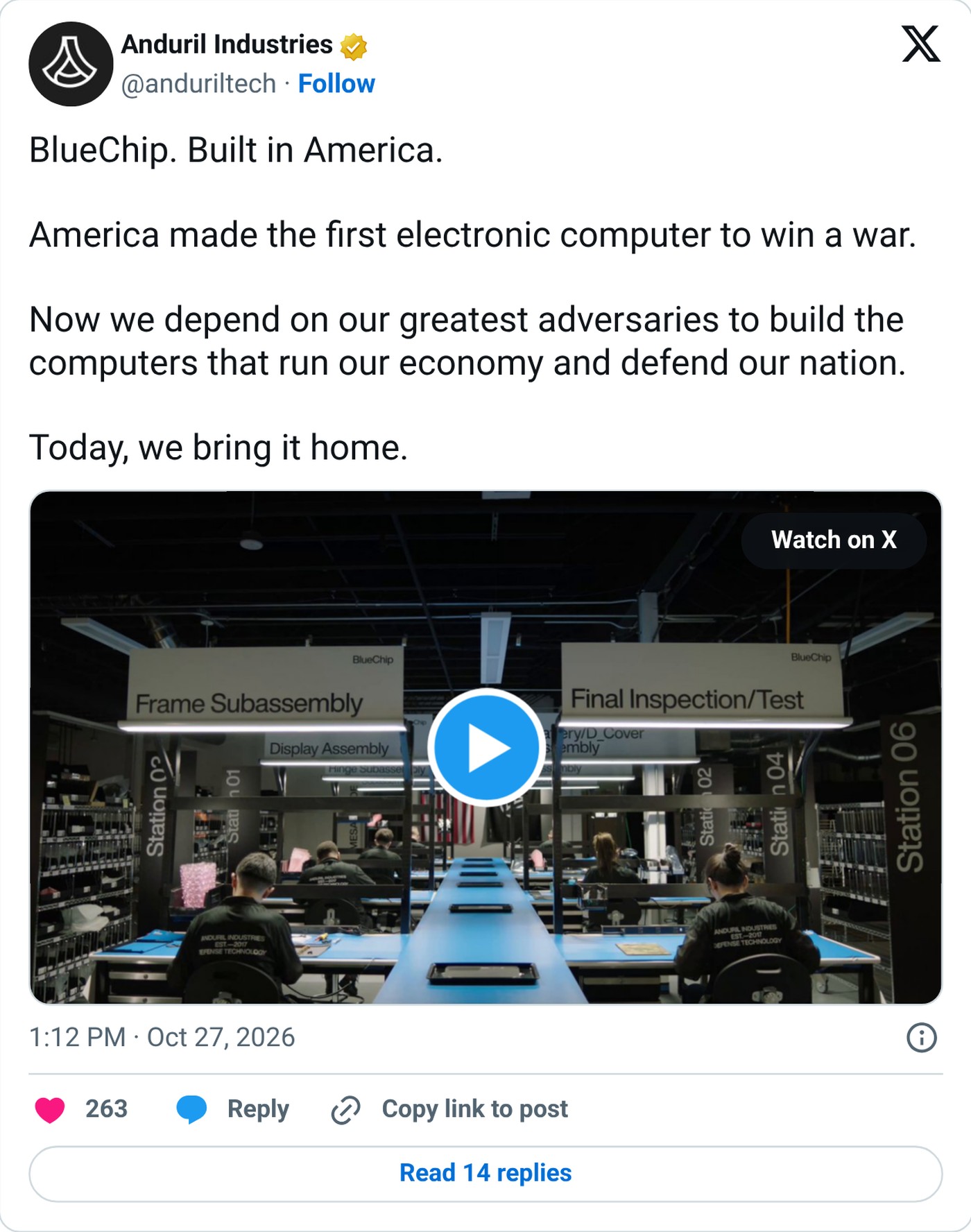 Anduril announced BlueChip on X.