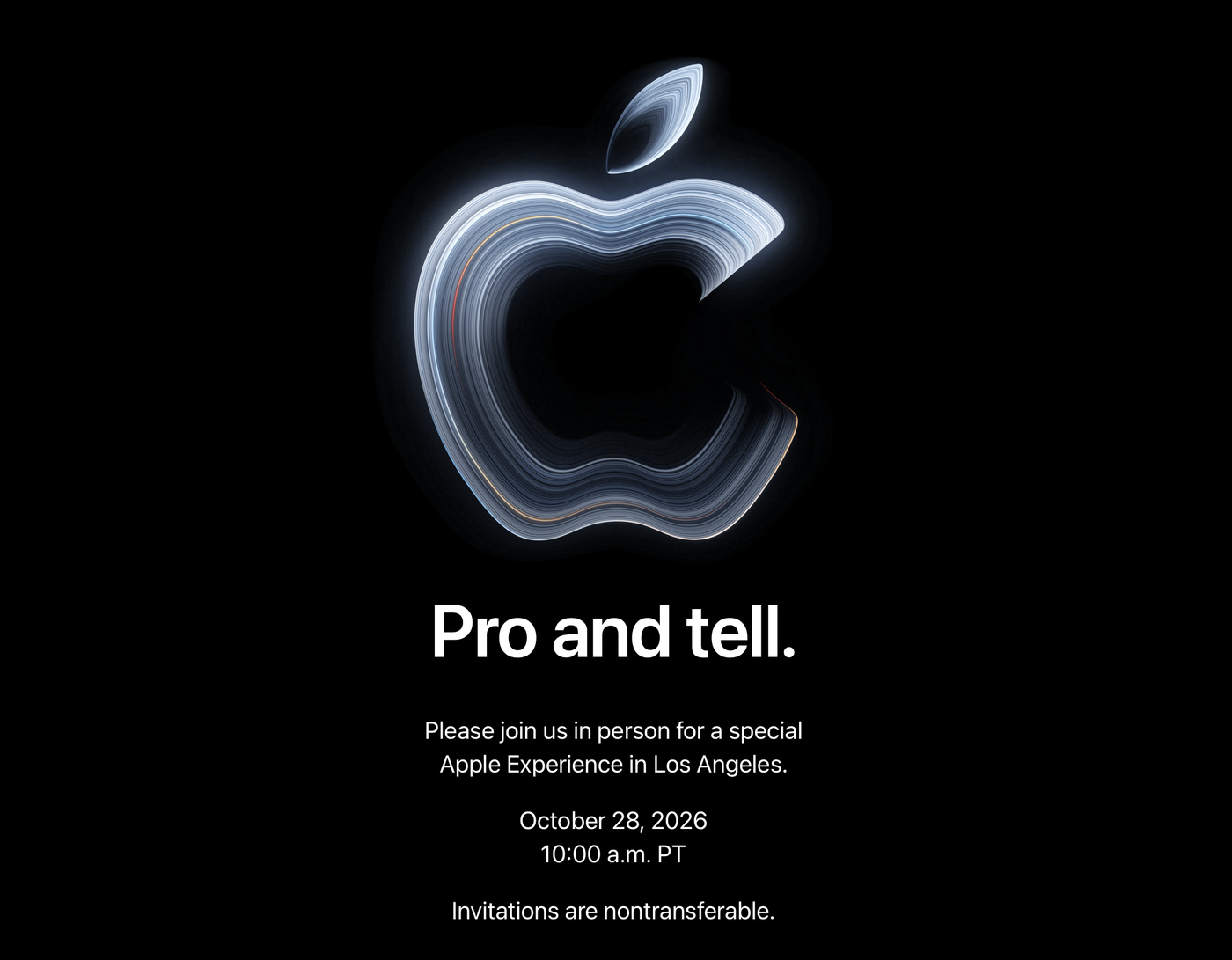 Apple’s invitation to the Oct. 28 Apple Experience in Los Angeles, with the recipient’s name removed