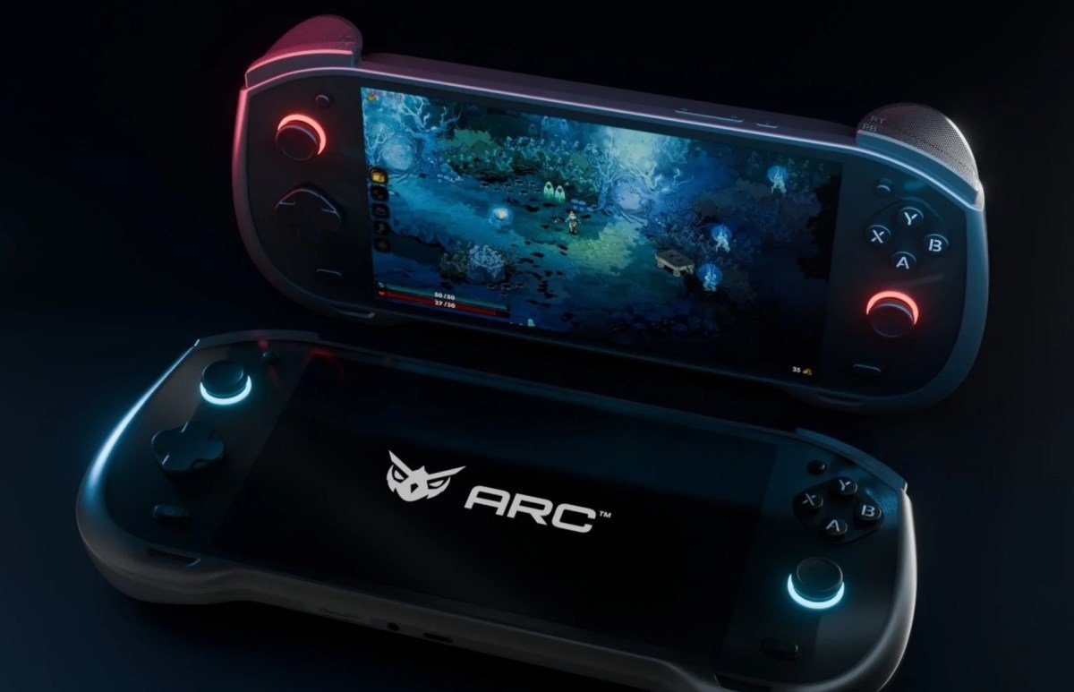A pair of Arc X1 handhelds, one in play and one showing the ARC logo