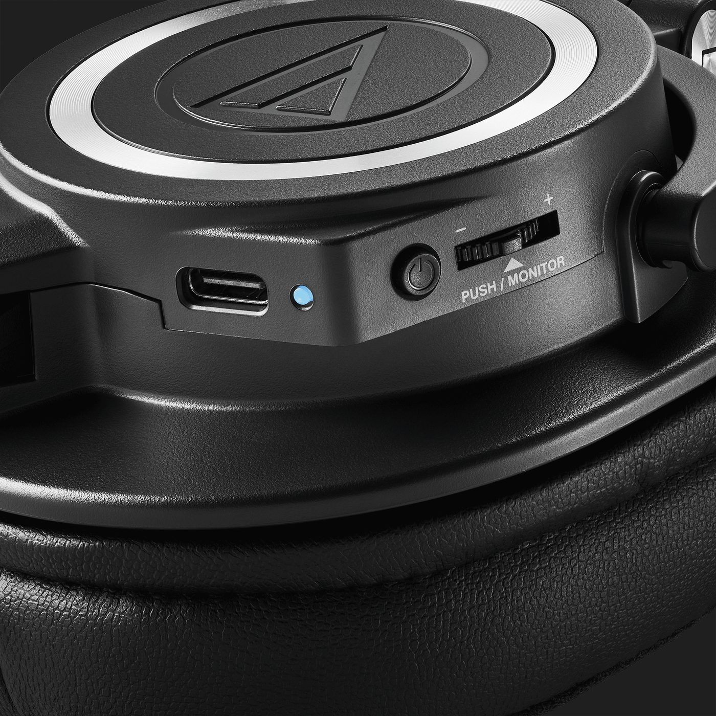 Controls on the earcup handle volume and noise reduction.