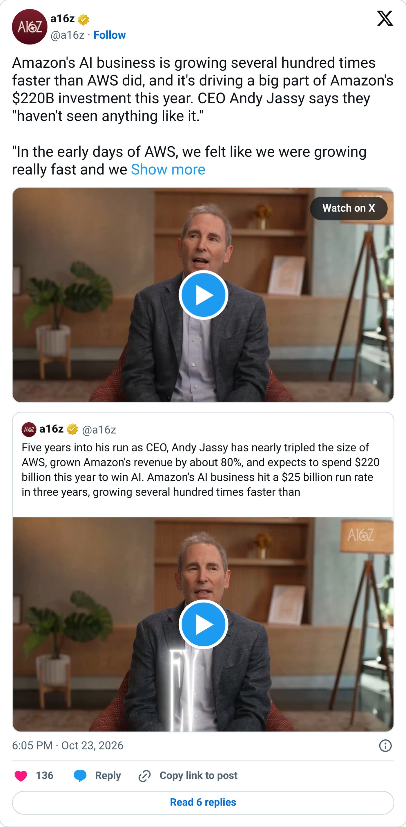 Screenshot: @a16z on X, Oct. 23, 2026