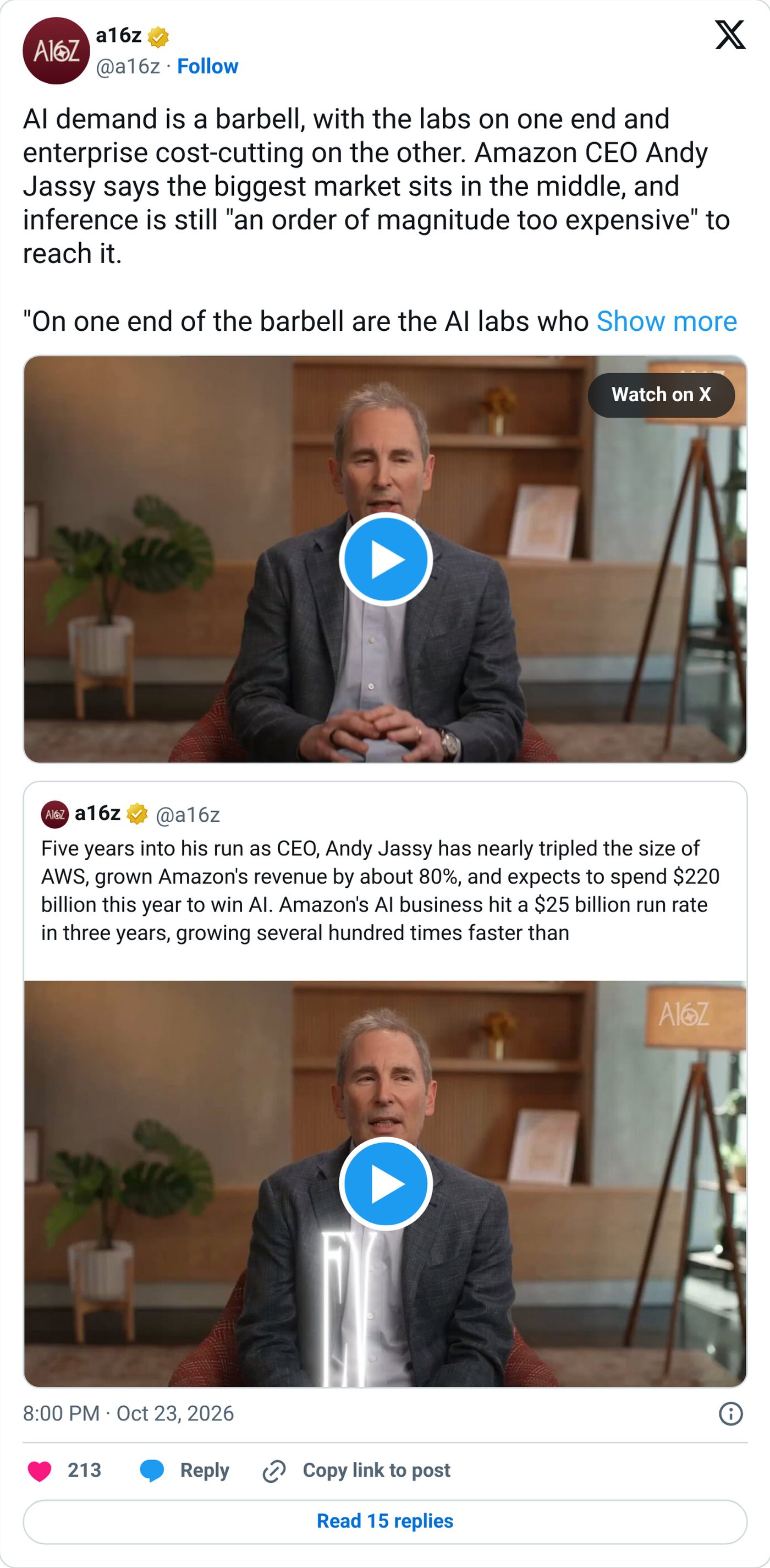 Screenshot: @a16z on X, Oct. 23, 2026