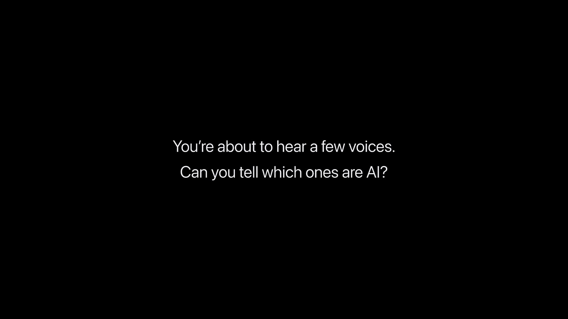 A card from one of Block’s Dessa videos asks: “You’re about to hear a few voices. Can you tell which ones are AI?”