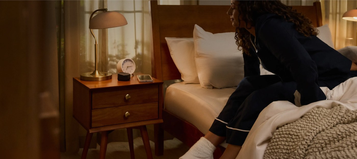 Brick Night is designed to sit on a nightstand, dresser or desk near the bed.