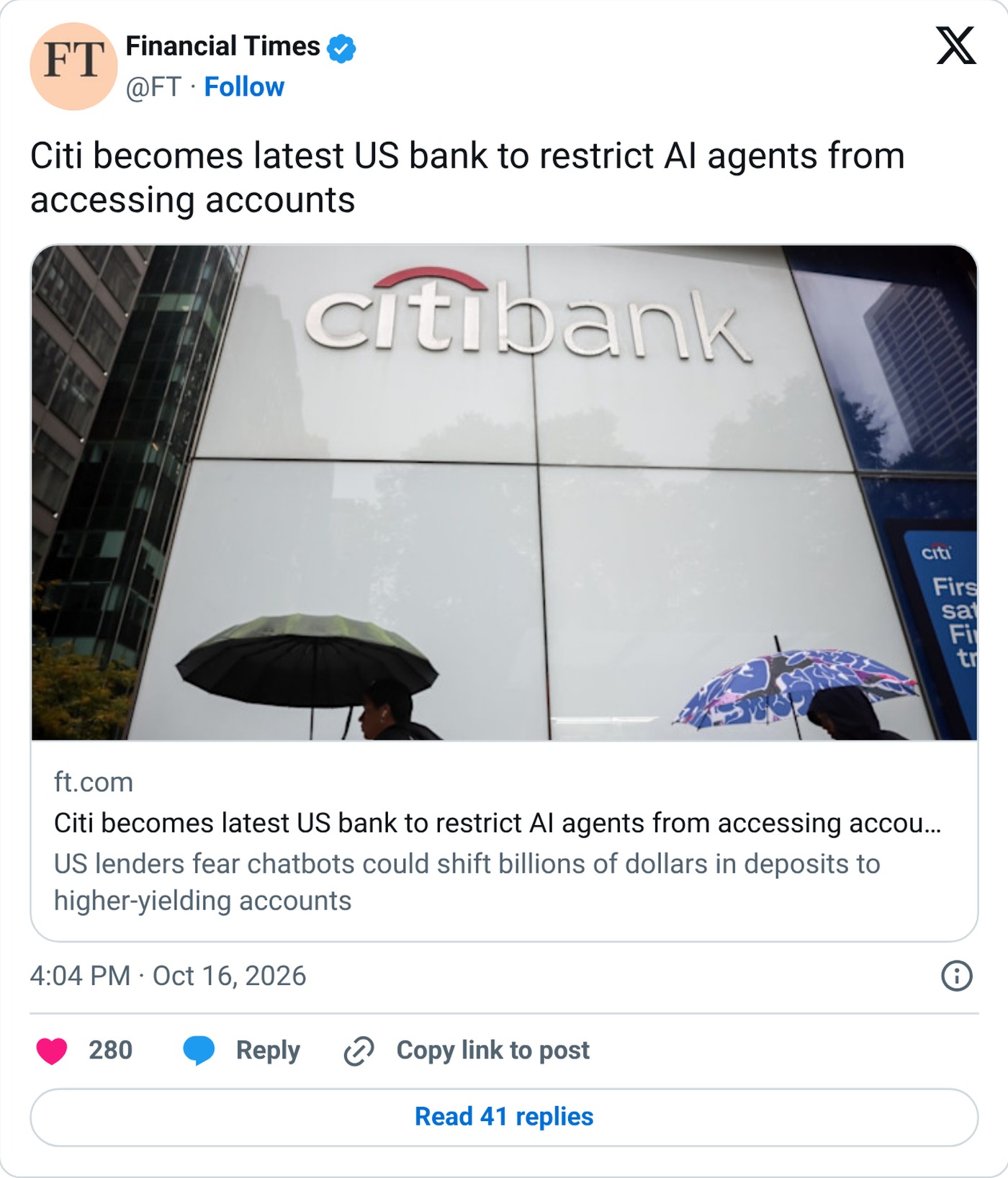 Screenshot: @FT on X, Oct. 16, 2026