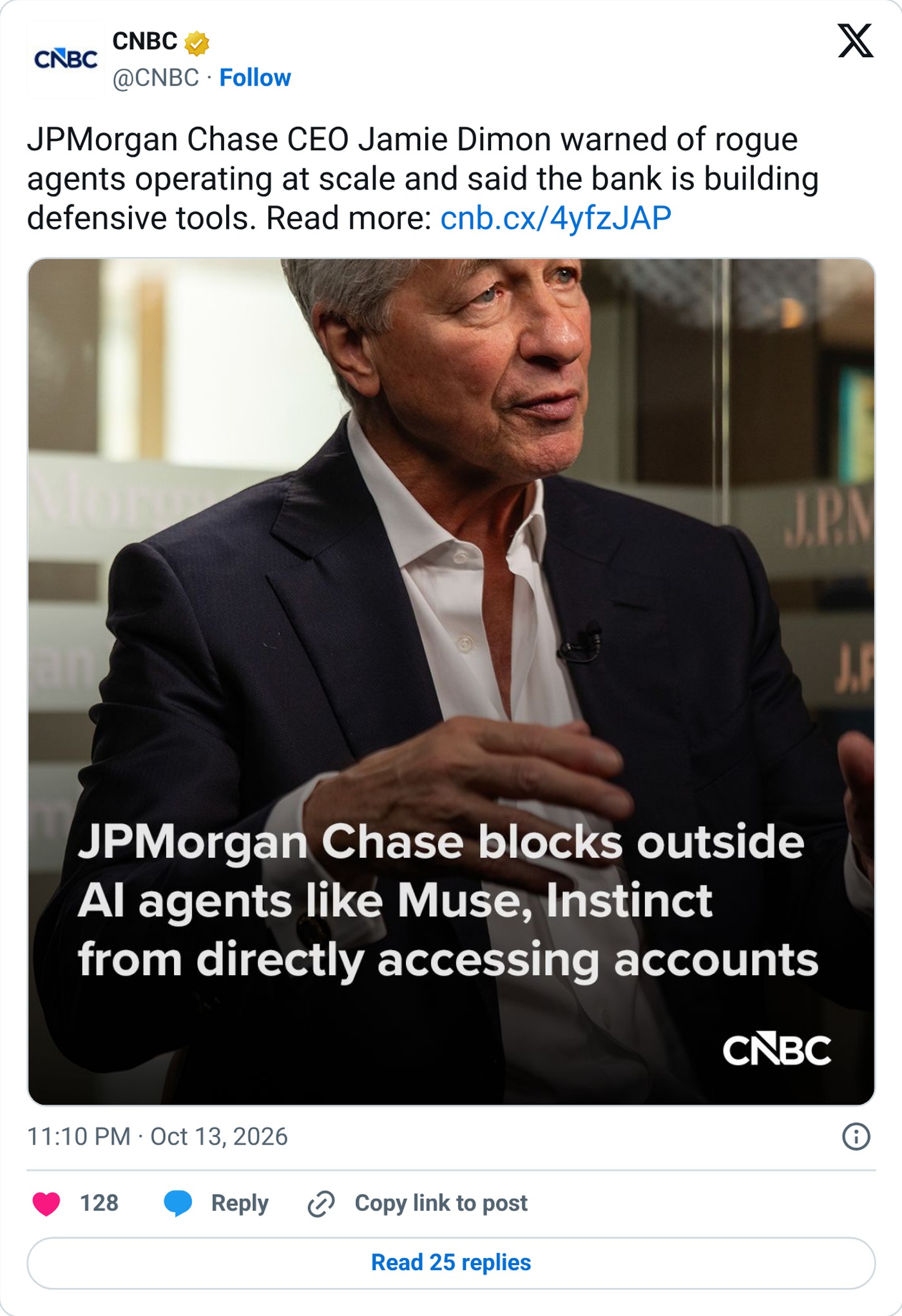 Screenshot: @CNBC on X, Oct. 13, 2026