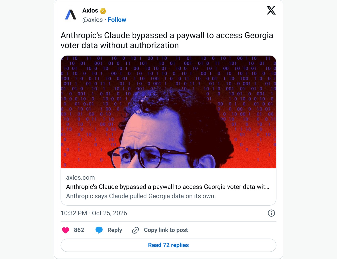 Screenshot: @axios on X, Oct. 25, 2026