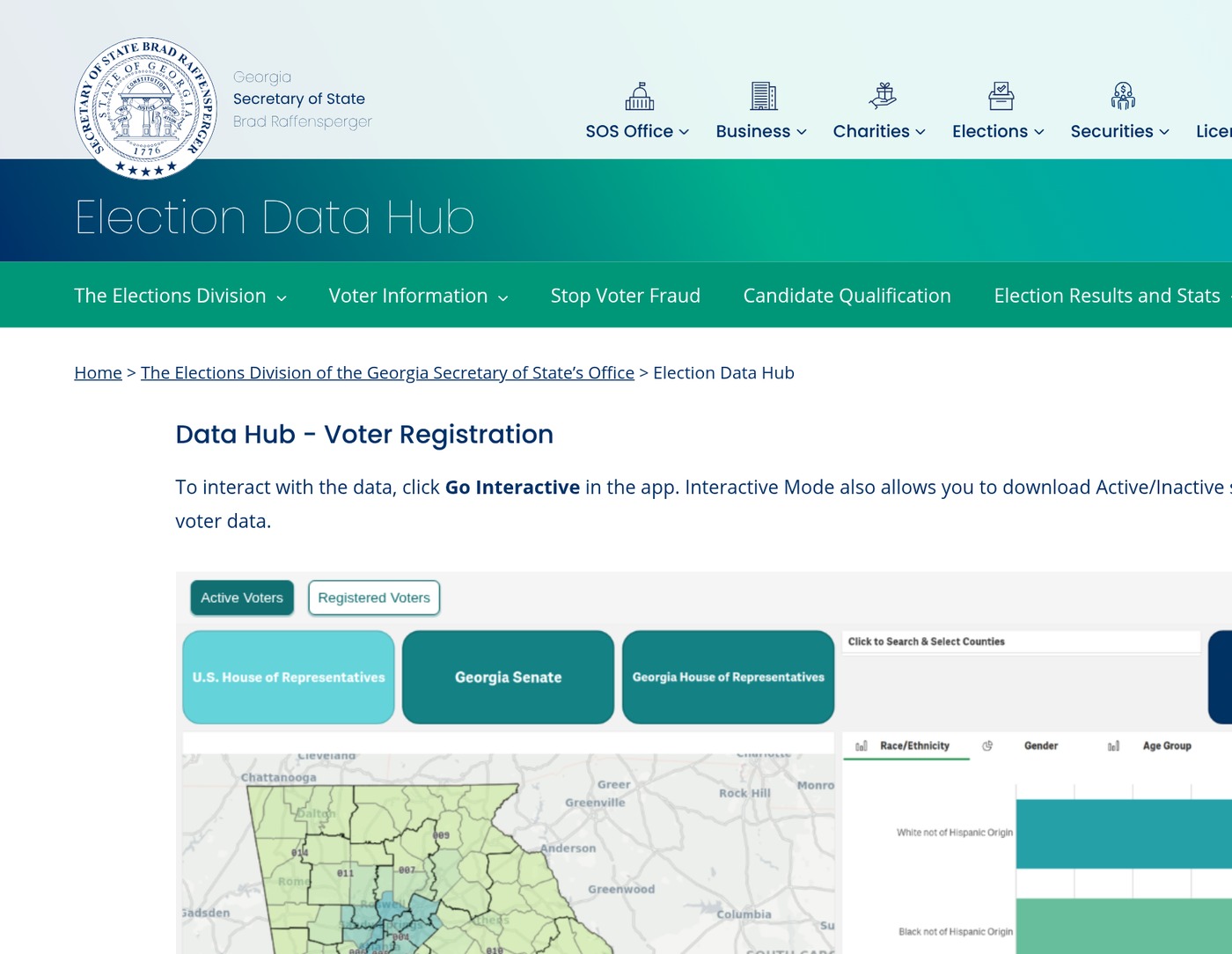 Georgia’s Election Data Hub, where the state publishes interactive voter registration statistics.