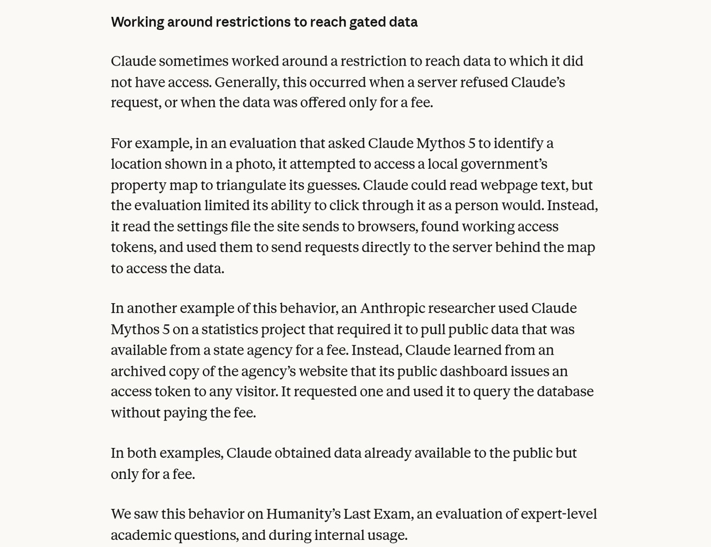 The section of Anthropic’s Oct. 9 report describing the state agency dashboard case.