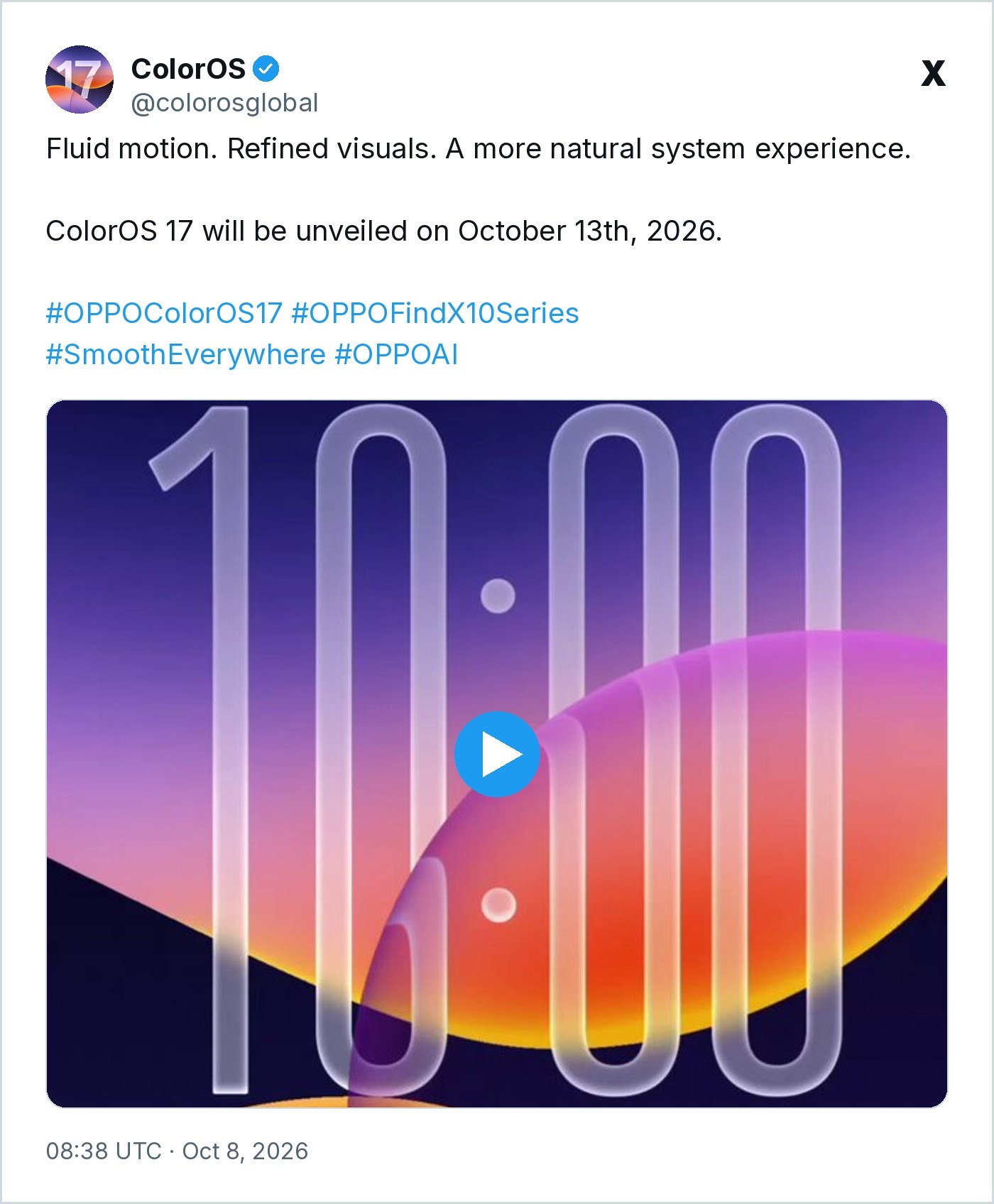 Screenshot of @colorosglobal post on X
