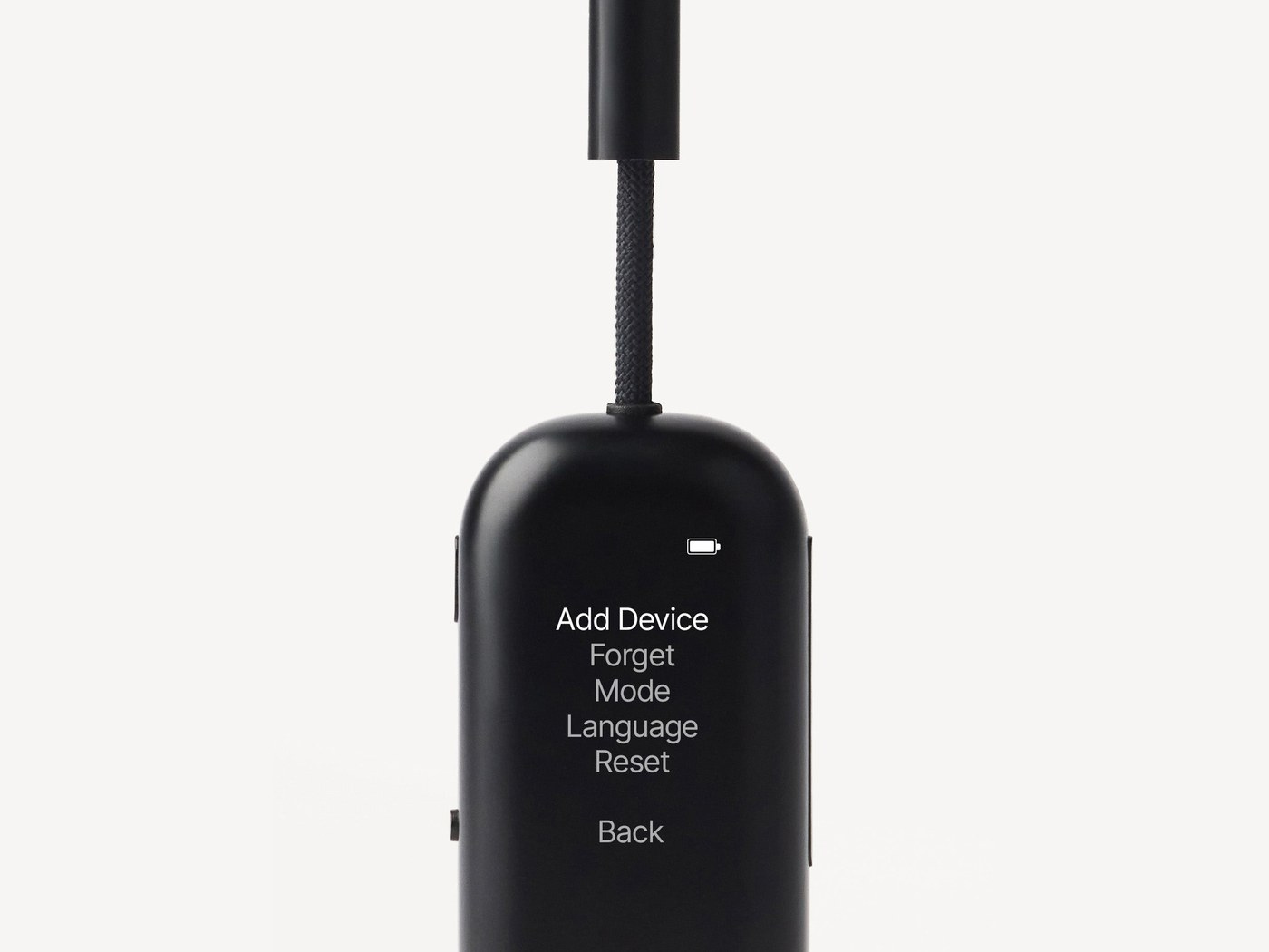The Airfly View menu, with options to add or forget a device, change mode, pick a language and reset.