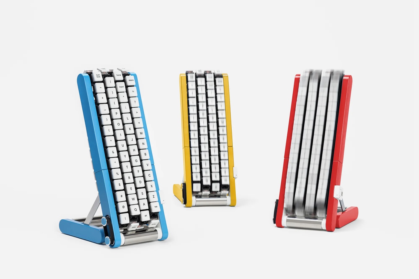 Blue, yellow and red Kurukuru units side by side. Google says colour variations are under consideration.
