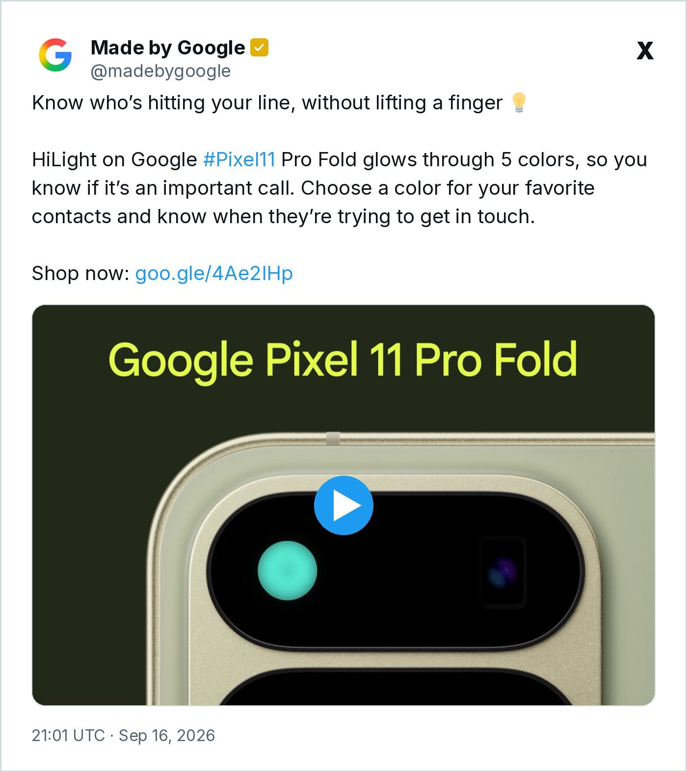 Made by Google promoted HiLight’s five colors on X on Sept. 16