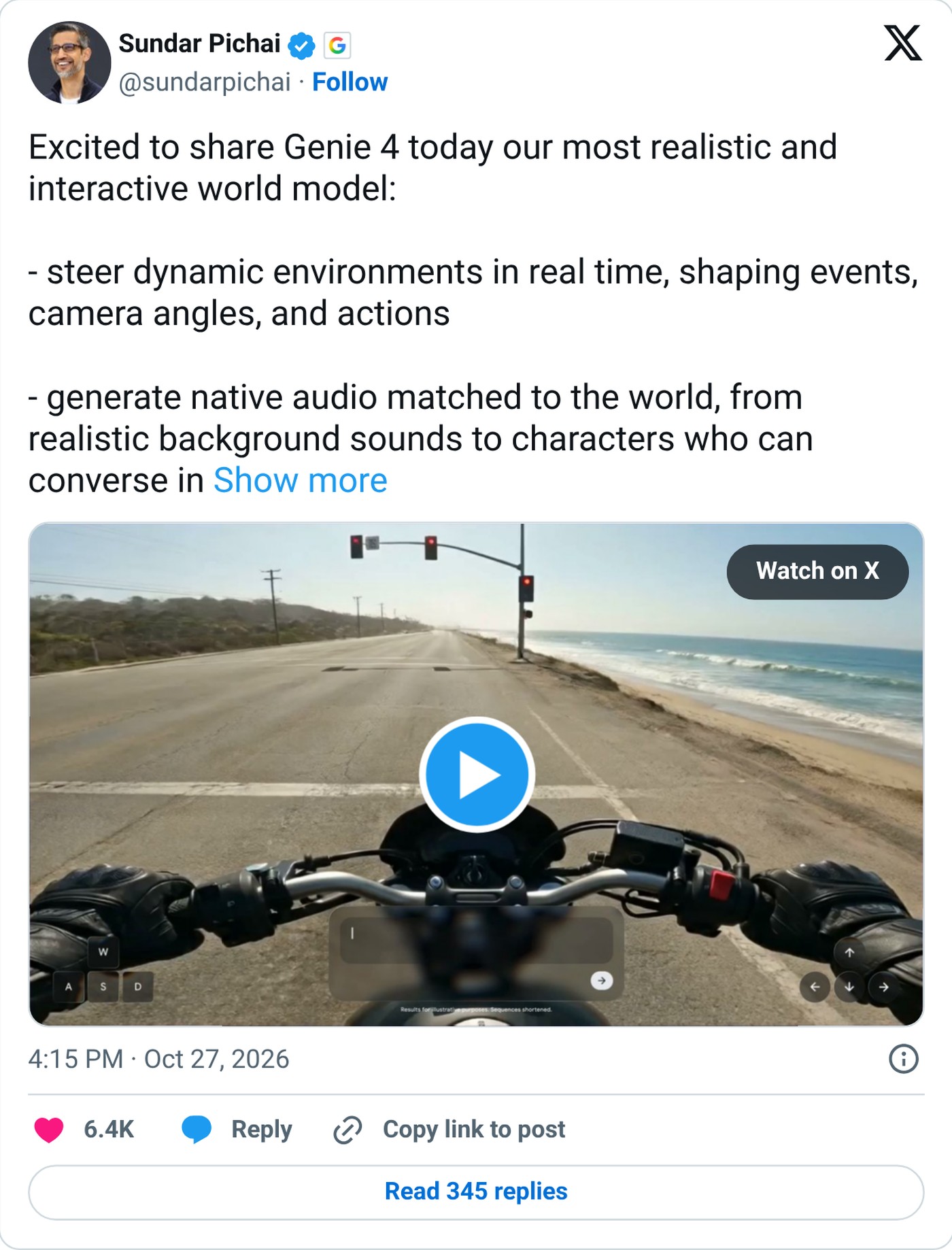 Google chief executive Sundar Pichai shared the launch on X.