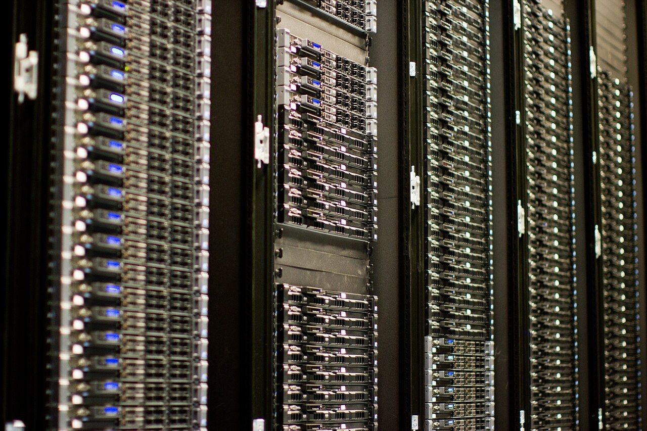 Rows of servers in a data center