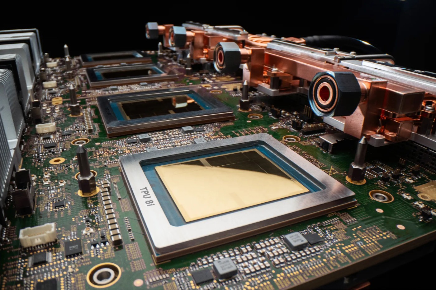 A board carrying Google's eighth-generation TPU 8i chips.