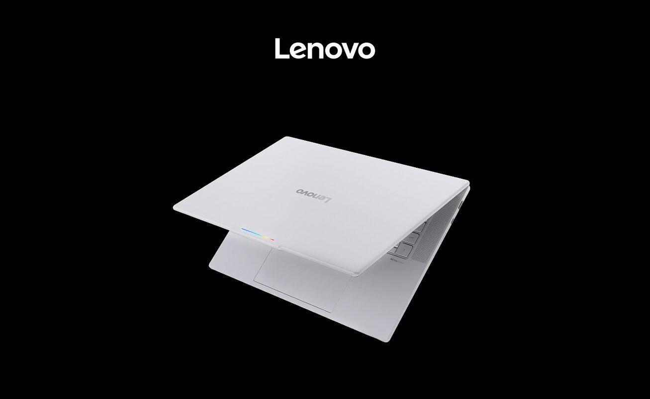 White Lenovo Googlebook 15 shown closed with lid Glowbar