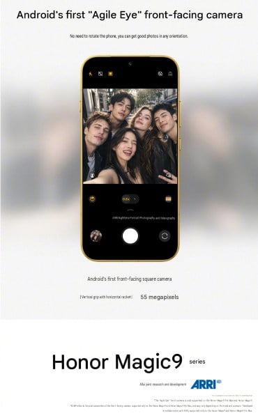 Honor teaser for Android’s first Agile Eye square front-facing camera on Magic 9