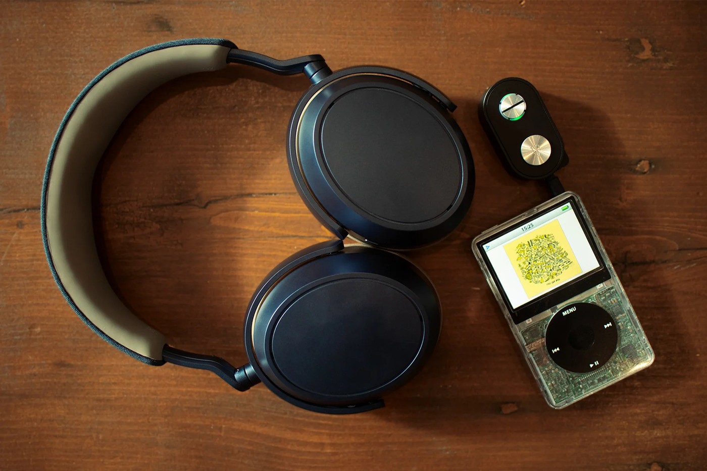 The adapter can send music from a classic portable player to wireless headphones.