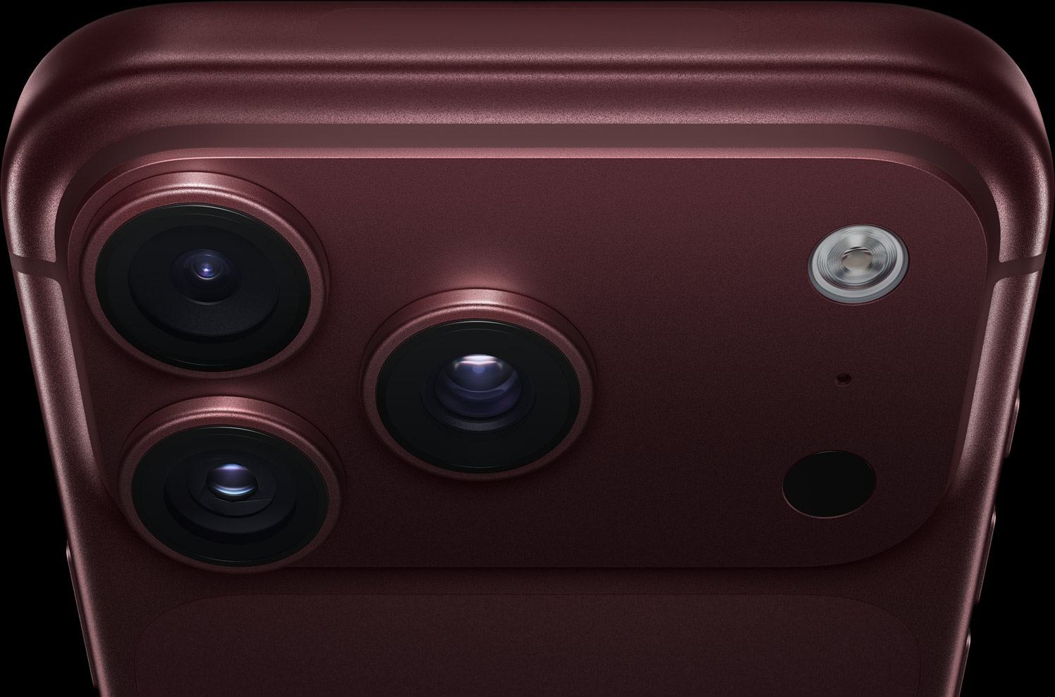 Close-up of the burgundy iPhone 18 Pro rear camera island