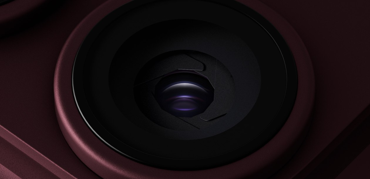 Burgundy iPhone 18 Pro main camera lens close-up