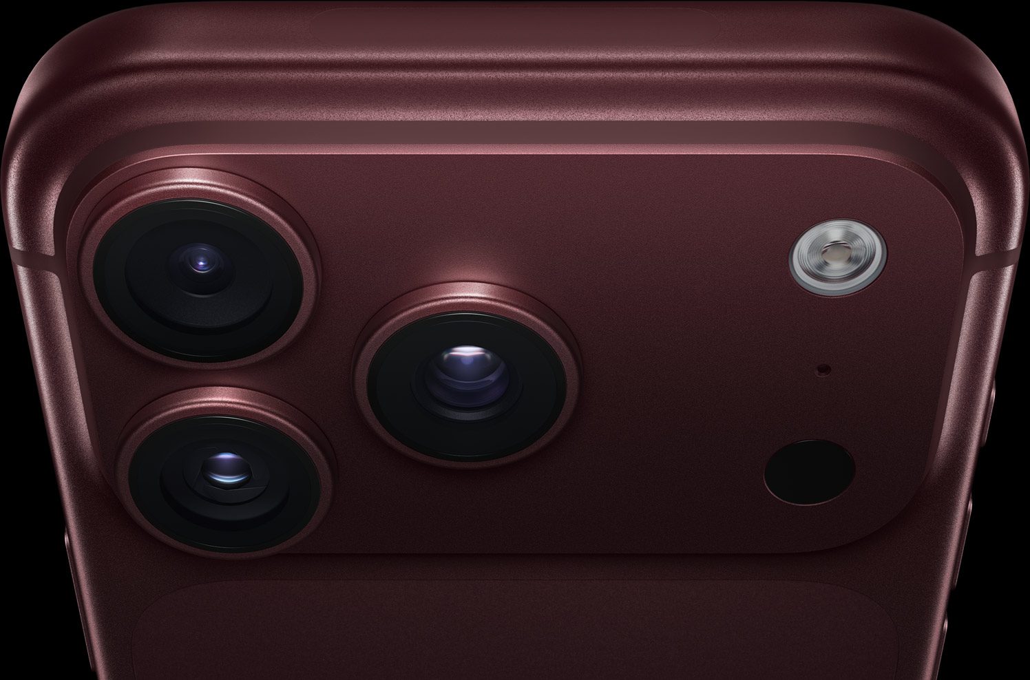 Close-up of the burgundy iPhone 18 Pro rear camera island