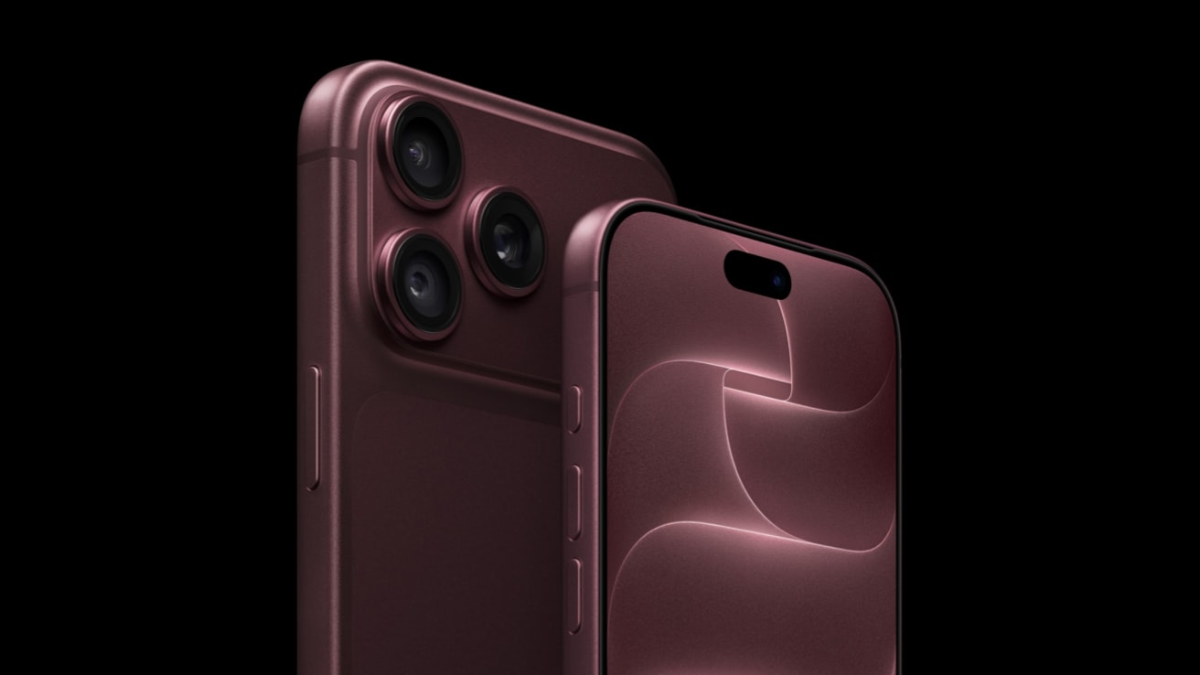 Burgundy iPhone 18 Pro rear and front, showing the camera island and display