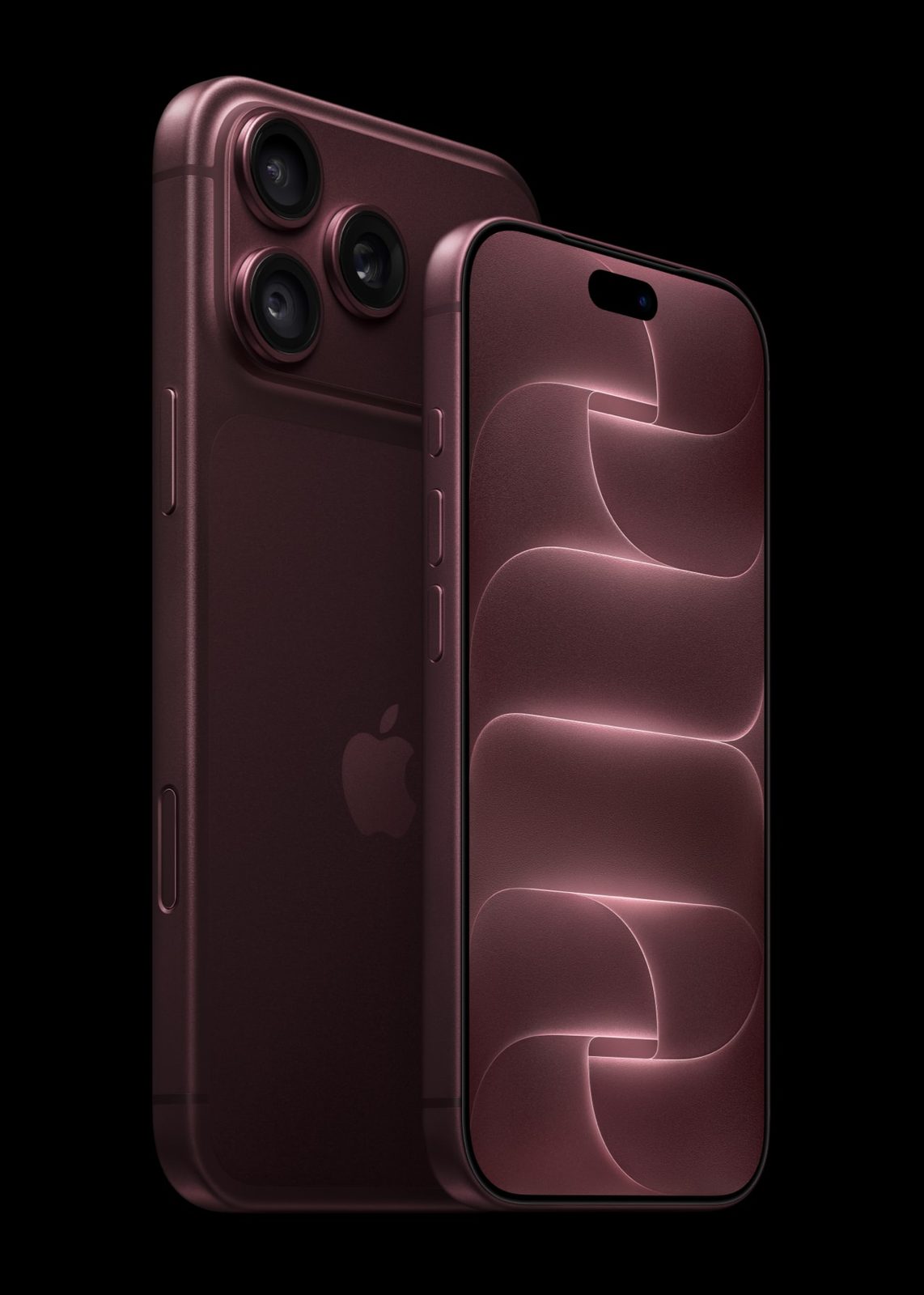 iPhone 18 Pro in Burgundy, back cameras and front display on black