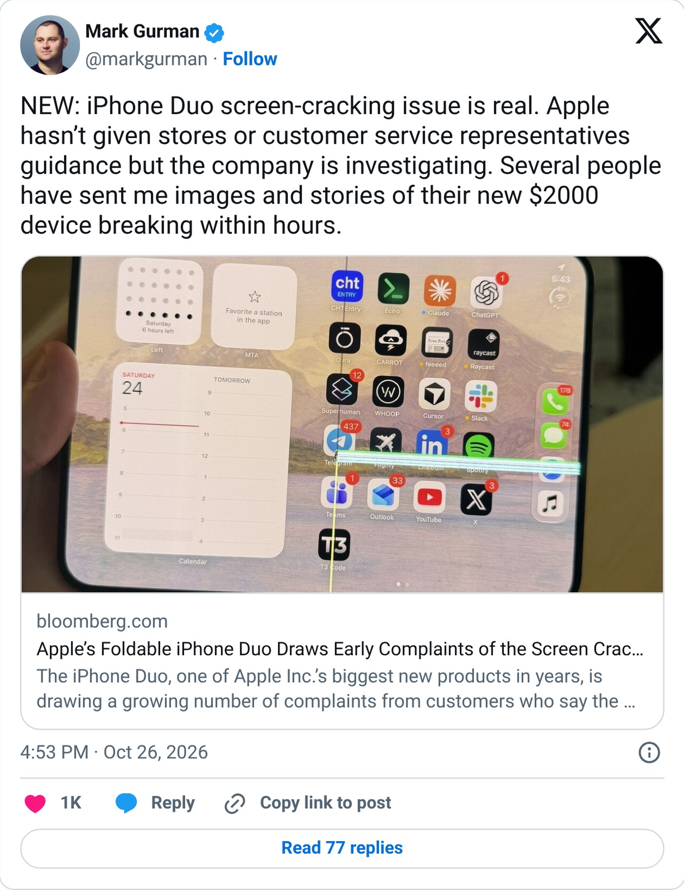 Bloomberg’s Mark Gurman reported the problem earlier on Monday.
