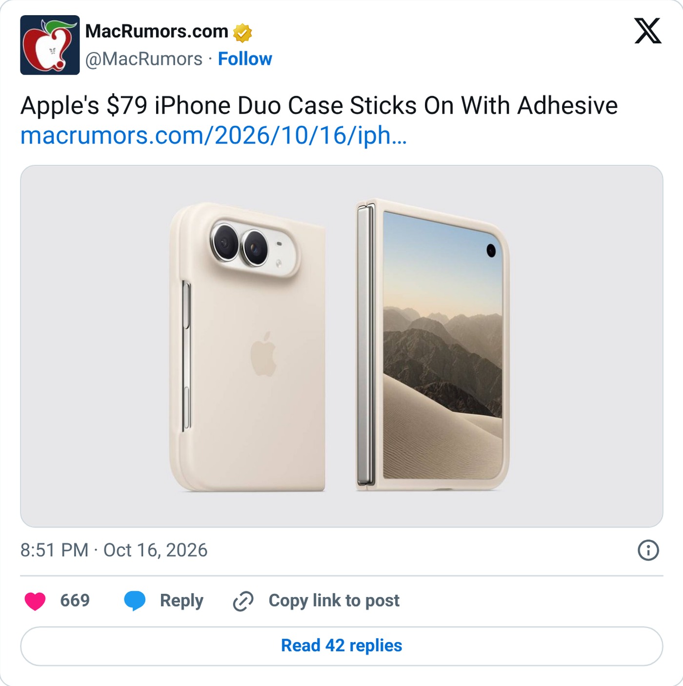 MacRumors on X linking the adhesive case report