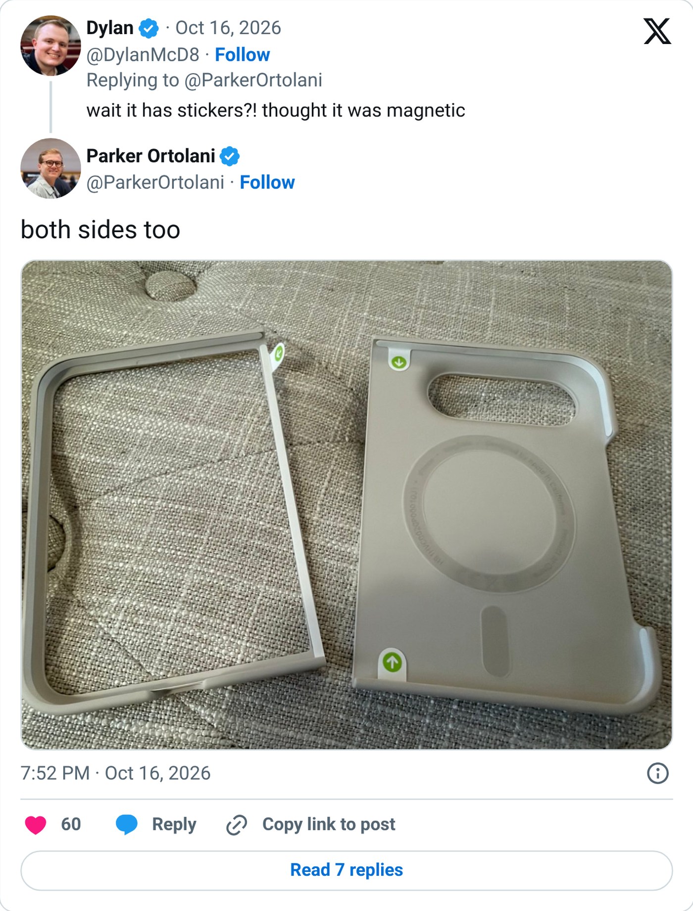 ParkerOrtolani on X showing adhesive strips on both halves of the Duo Case