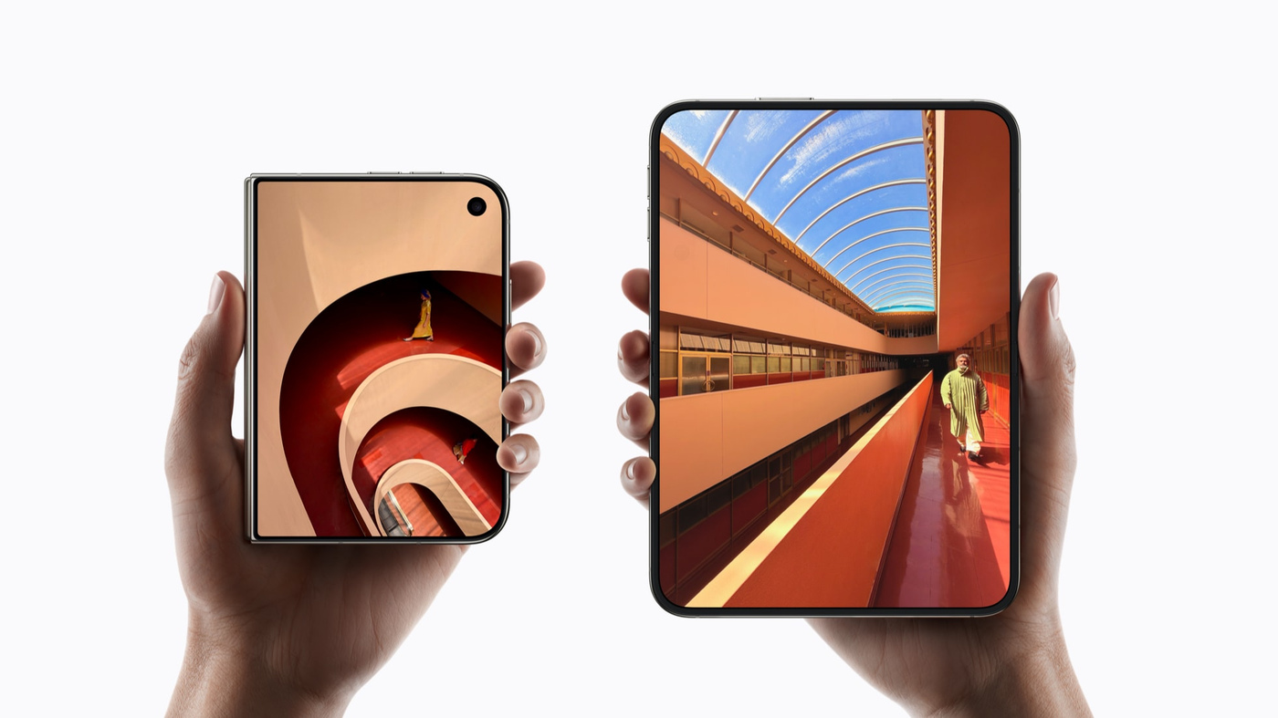 Apple’s iPhone Duo closed and open, the foldable the $79 case is built around