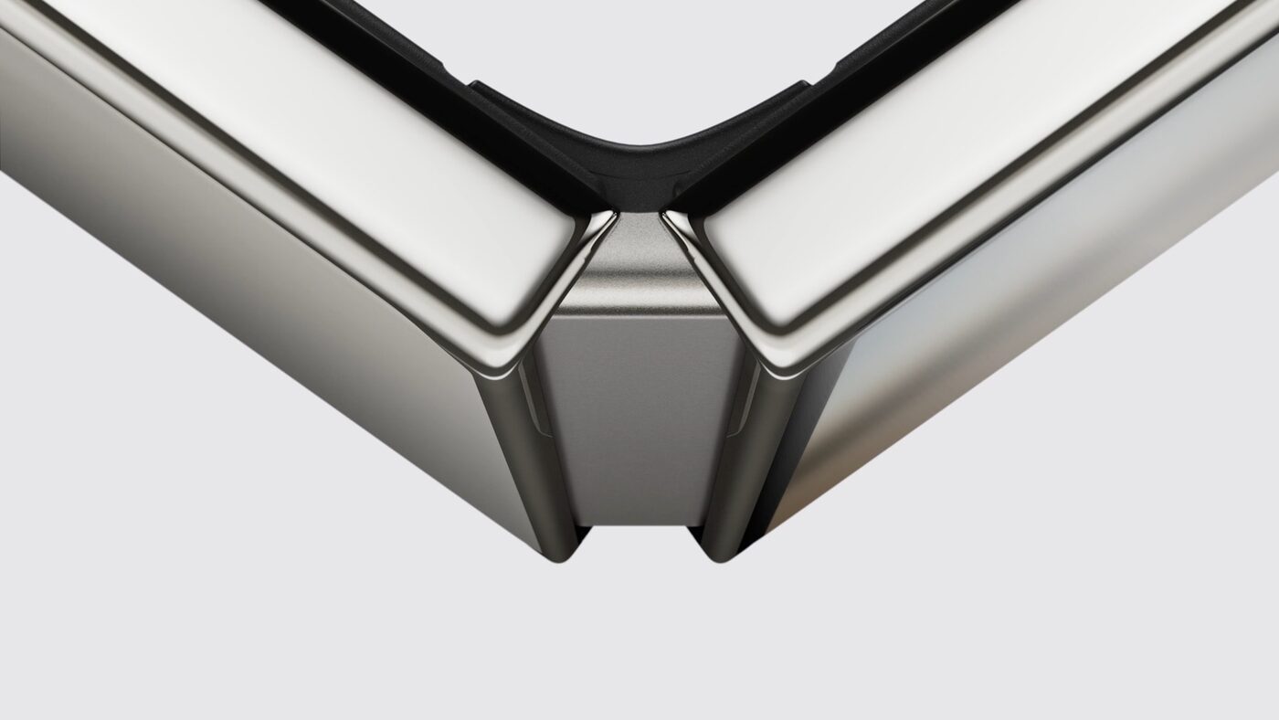 Close-up of the iPhone Duo hinge and crease on the inner display