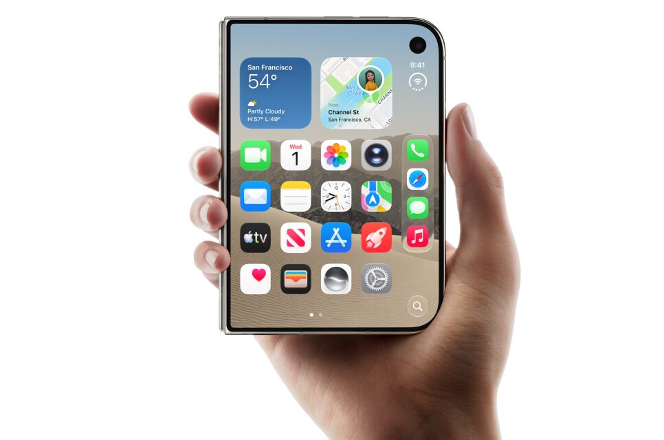 iPhone Duo closed, showing the cover display and camera bar