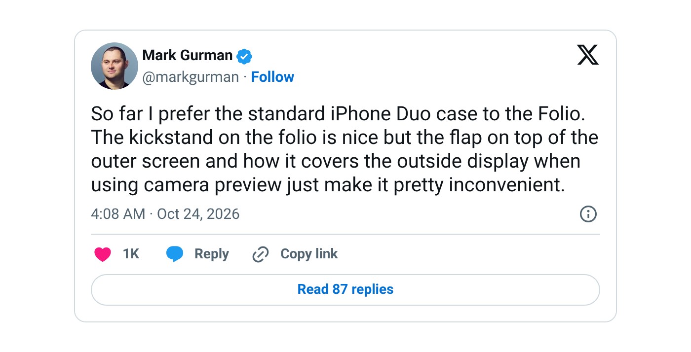 Gurman’s early verdict on Apple’s two iPhone Duo cases.