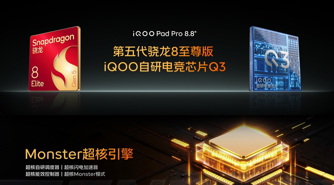The Snapdragon 8 Elite Gen 5 and iQOO’s Q3 gaming chip, from the launch presentation.