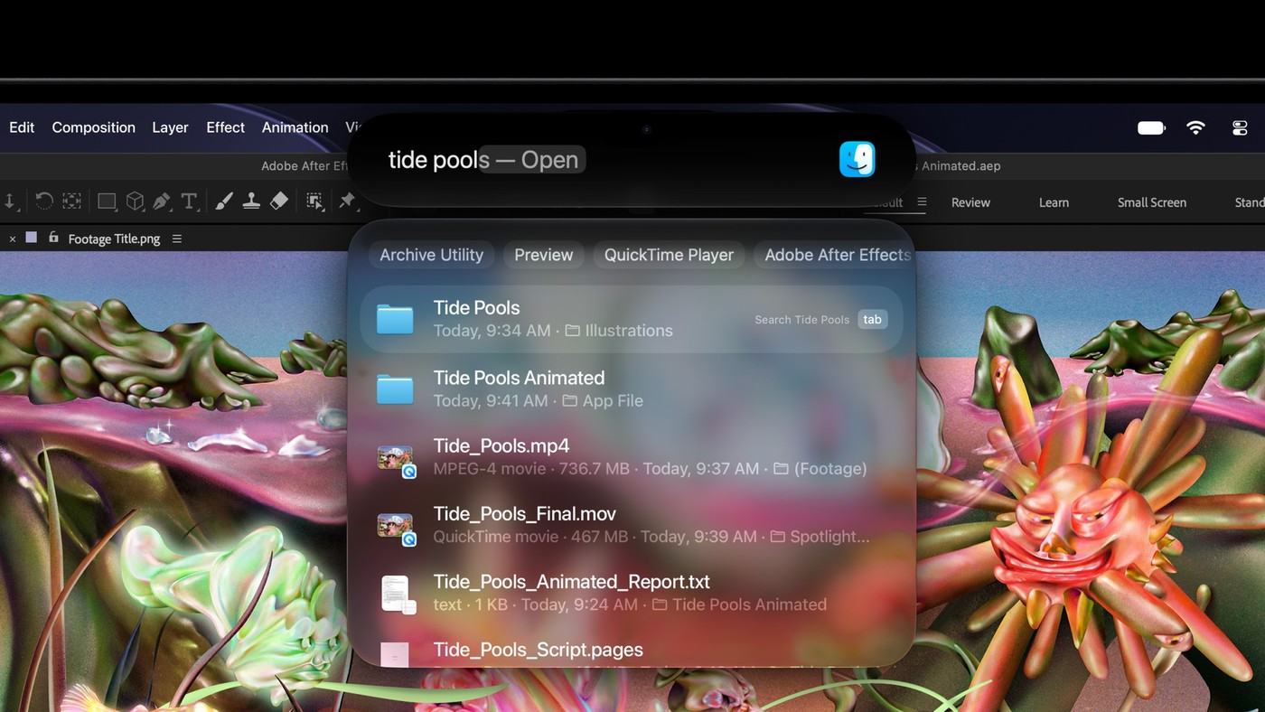 The Dynamic Island on the Mac holds Spotlight, Live Activities and Siri AI.