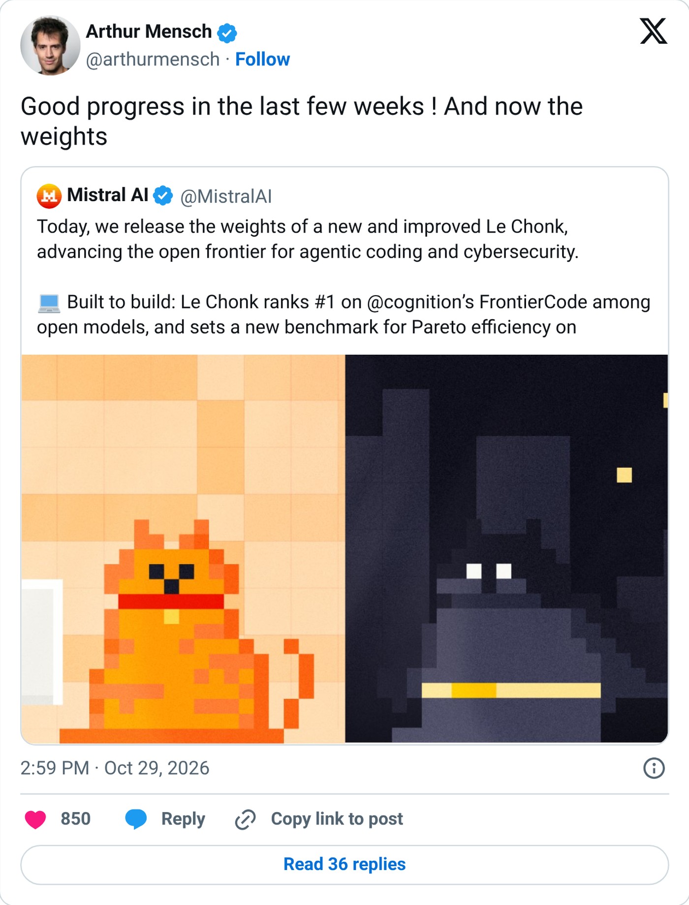 Screenshot: @arthurmensch on X, Oct. 29, 2026