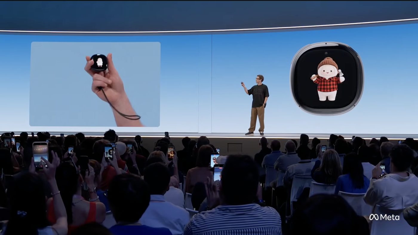 Mark Zuckerberg on the Connect stage with Muse Charm on the screens behind him