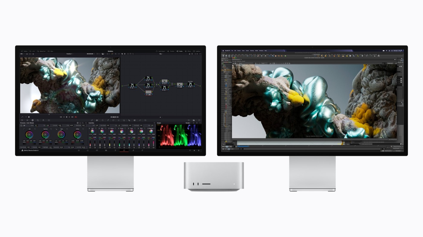 Mac Studio on a desk, from Apple’s M5 Max and M5 Ultra announcement.