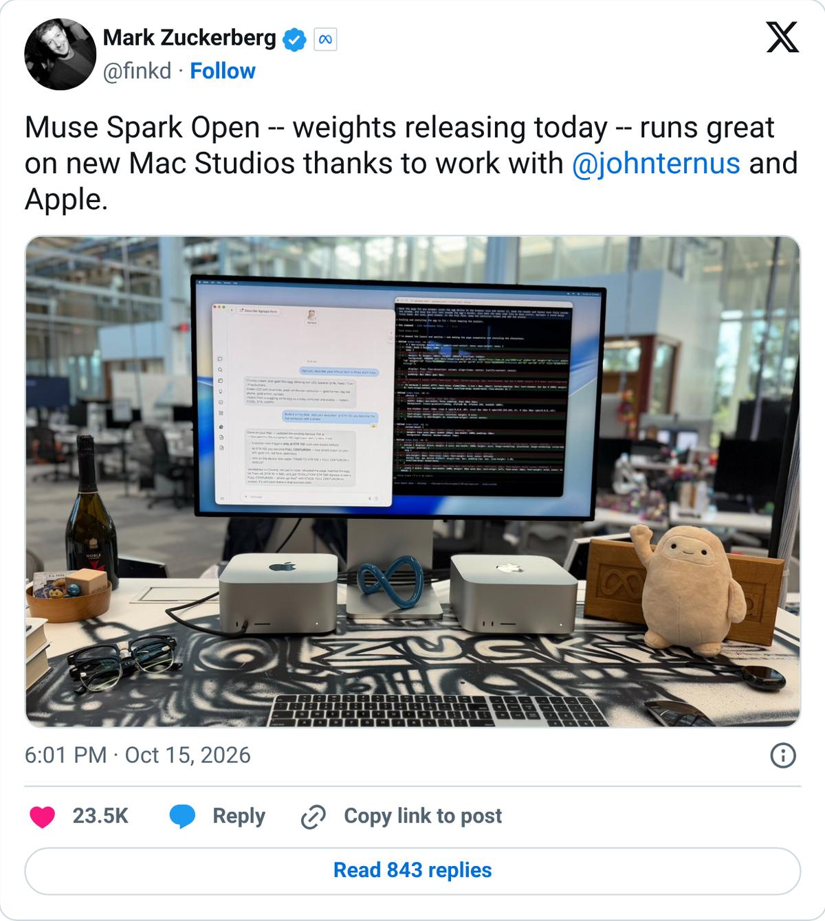 Screenshot: @finkd on X, Oct. 15, 2026