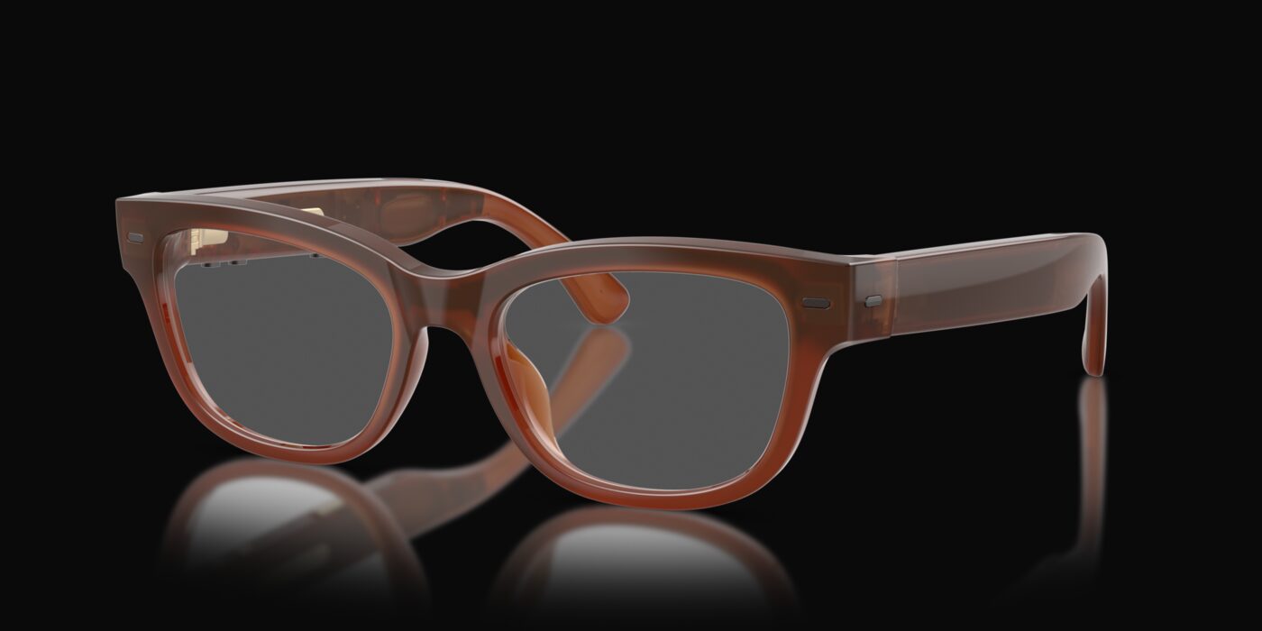 Amber Nuance Audio glasses on a black background