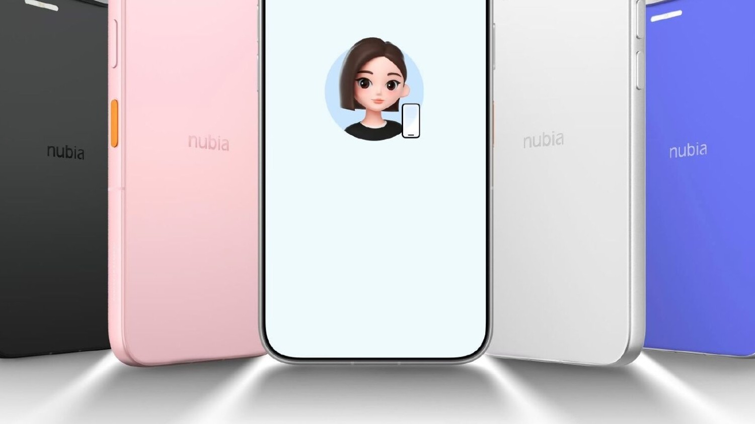 Nubia NaviX Ultra phones in black, pink, white and blue with the Doubao assistant on the front display