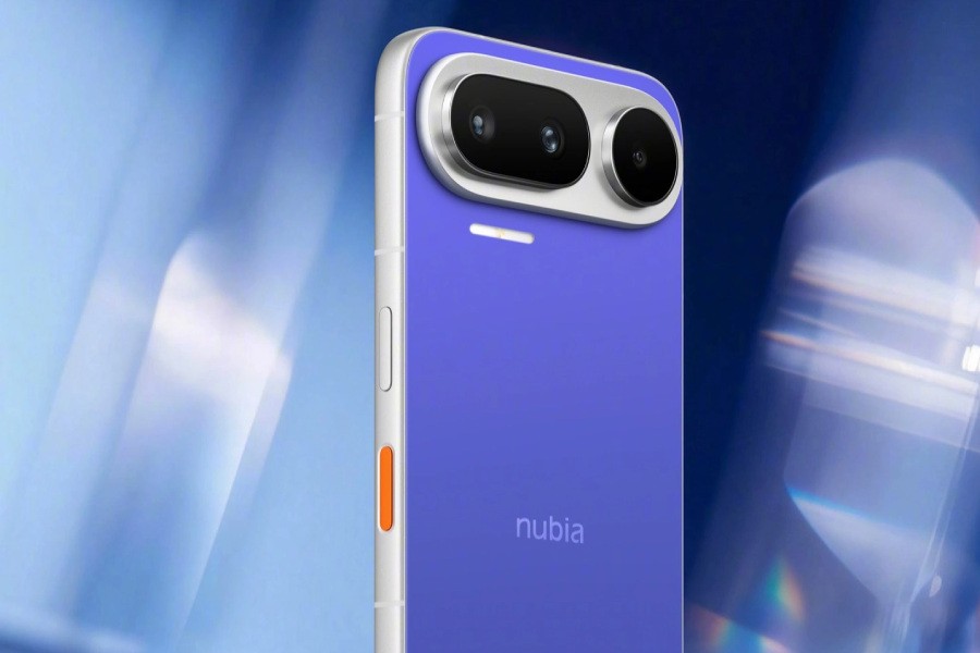 Nubia NaviX Ultra in blue with the orange side AI key and dual rear cameras