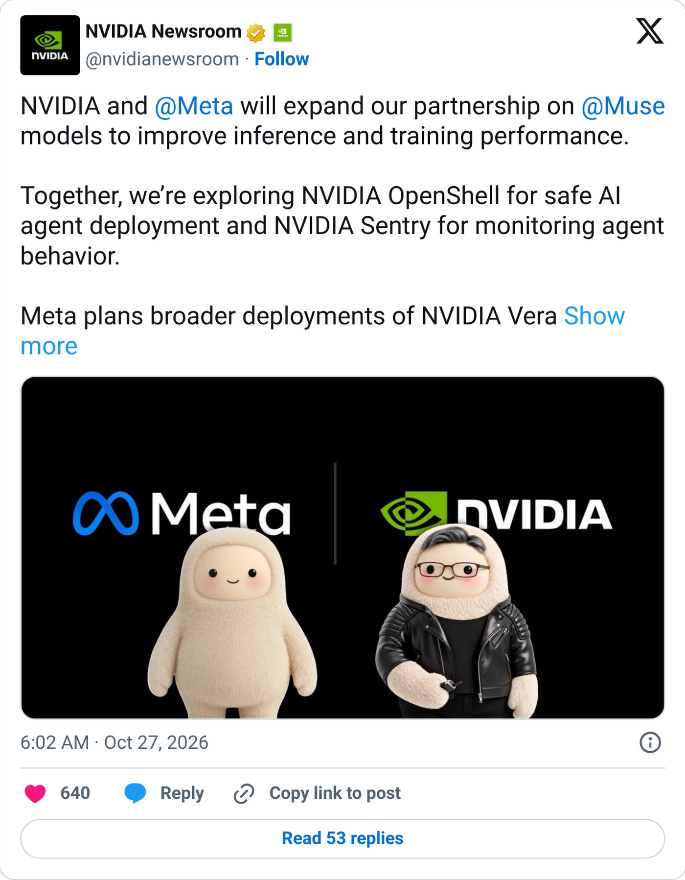 Screenshot: @nvidianewsroom on X, Oct. 27, 2026